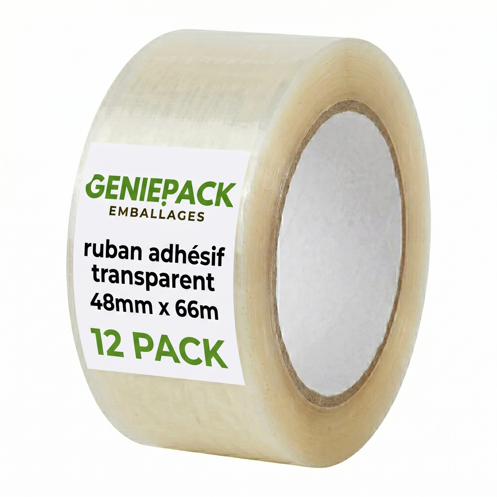 Pack de 12 Rubans Adhésif Transparent d'Emballage - 48mm x 66m - Épaisseur 50 Microns