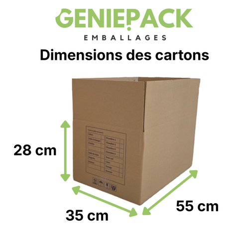 Lot de 10 Cartons de Déménagement format 55x35x28cm