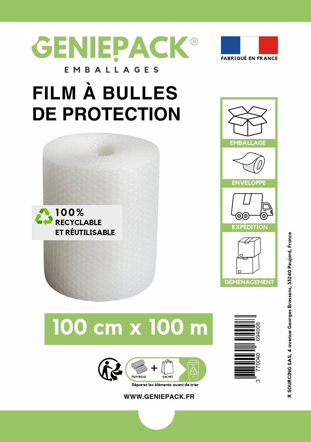 Rouleau film à bulles 100 cm x 100 m ÉCONOMIQUE