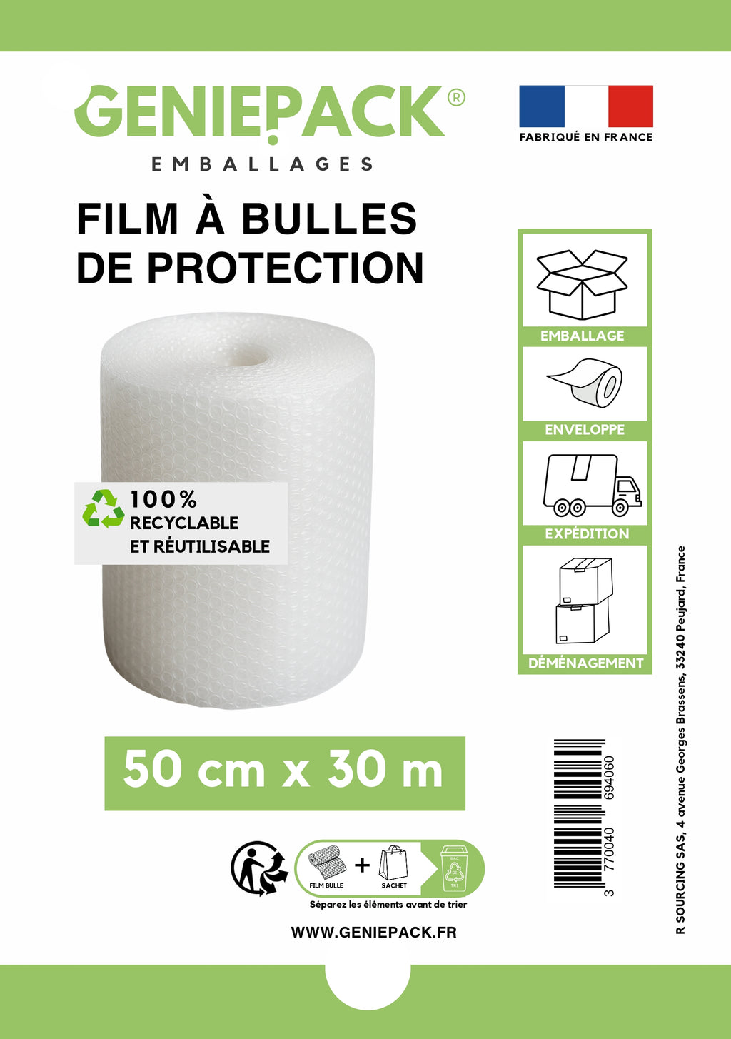 Rouleau film à bulles 50 cm x 20 m