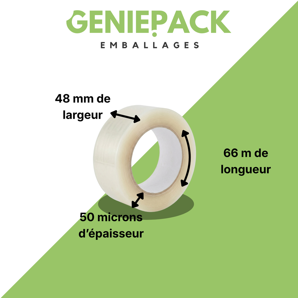 Pack de 6 Rubans Adhésif Transparent d'Emballage - 48mm x 66m - Épaisseur 50 Microns
